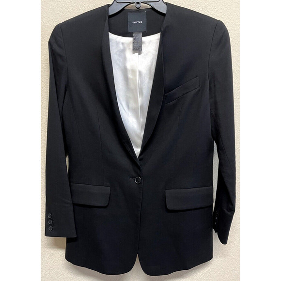 Smythe Women's Long Shawl Collar Blazer Size 4 in Black Wool Blend